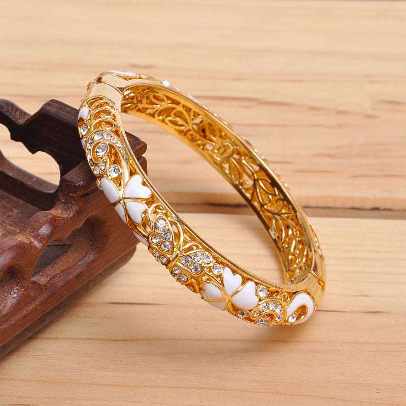 Butterfly Cloisonné Enamel Bangle Double Layer Intricate Carving - OrientCrafted