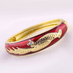 Phoenix Bird Cloisonné Enamel Vintage Gold-Plated Bangle - OrientCrafted