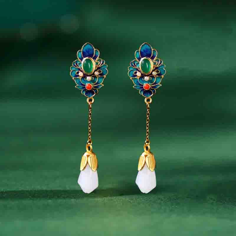 Handcrafted Tassel  Hetian Jade Earrings - OrientCrafted