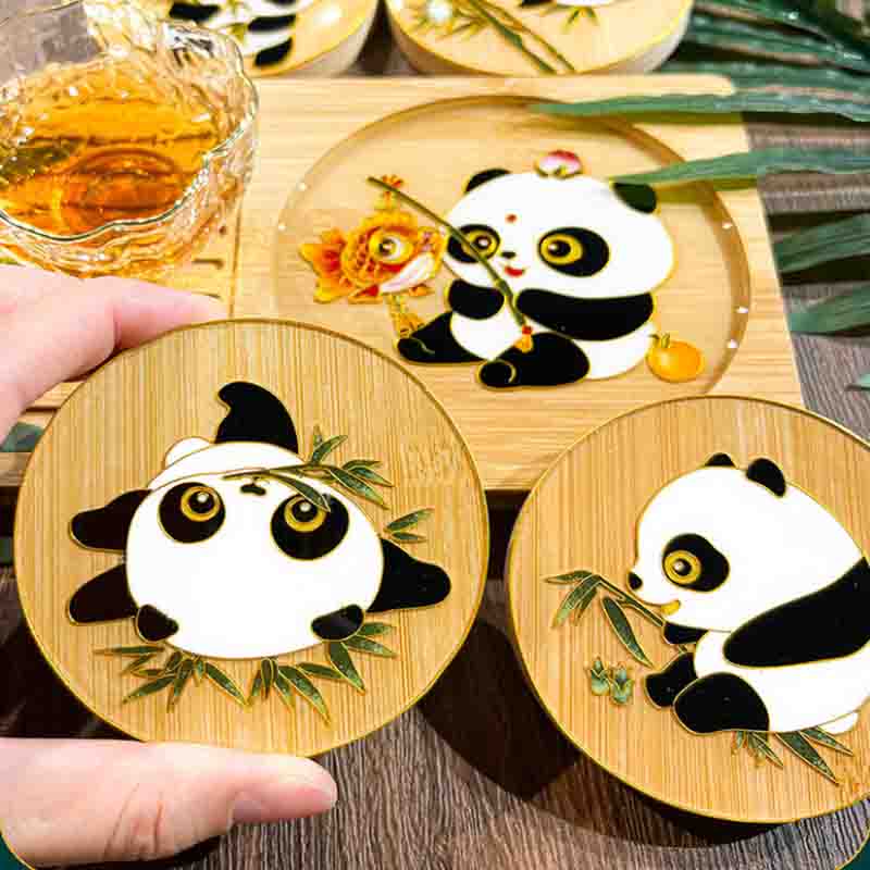 Panda Bamboo Tea Tray and Coaster Cloisonné DIY Kit