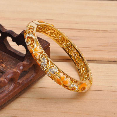Butterfly Cloisonné Enamel Bangle Double Layer Intricate Carving - OrientCrafted