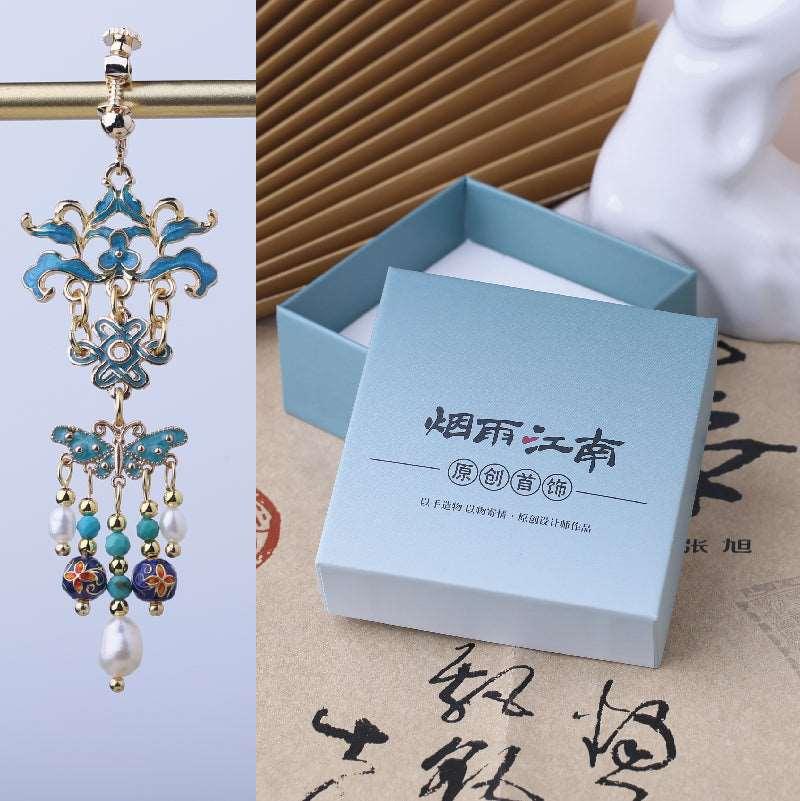 Handcrafted Cloisonné Earrings Courtly Vintage Style - OrientCrafted