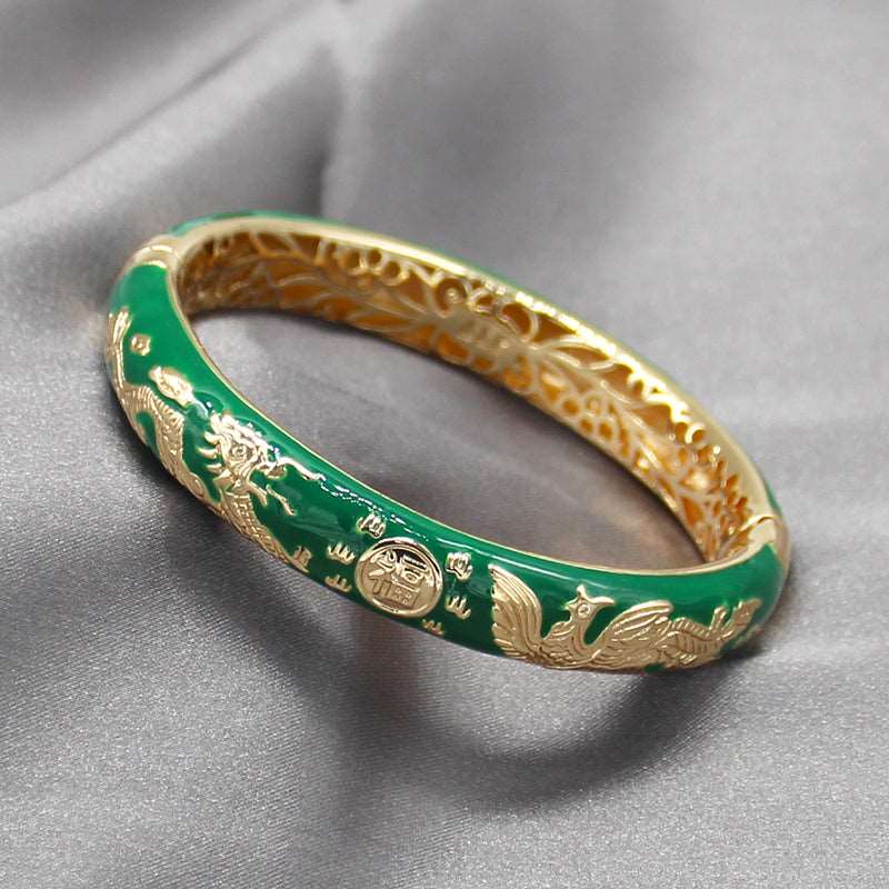 Dragon and Phoenix Fortune Cloisonné Enamel Bracelet - OrientCrafted