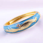 Phoenix Bird Cloisonné Enamel Vintage Gold-Plated Bangle - OrientCrafted
