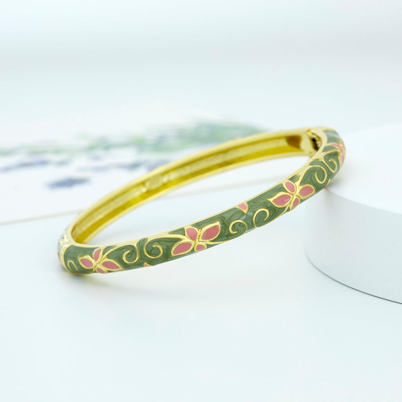 Four-Leaf Clover Lucky Bracelet Cloisonné Enamel Bangle - OrientCrafted