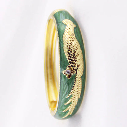 Phoenix Bird Cloisonné Enamel Vintage Gold-Plated Bangle - OrientCrafted