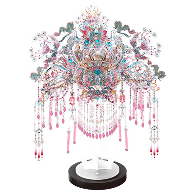 Elegant Silver Phoenix Crown & Fan DIY Metal Model Kit - OrientCrafted