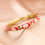 Rose Bracelet Clamper Enamel Rhinestones Bangle - OrientCrafted