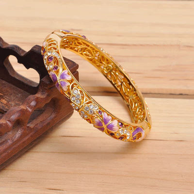 Butterfly Cloisonné Enamel Bangle Double Layer Intricate Carving - OrientCrafted