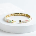 Rose Bracelet Clamper Enamel Rhinestones Bangle - OrientCrafted