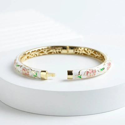 Rose Bracelet Clamper Enamel Rhinestones Bangle - OrientCrafted