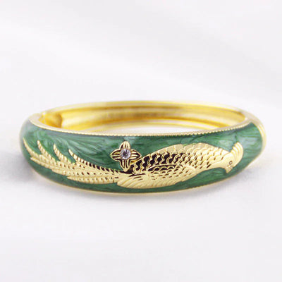 Phoenix Bird Cloisonné Enamel Vintage Gold-Plated Bangle - OrientCrafted