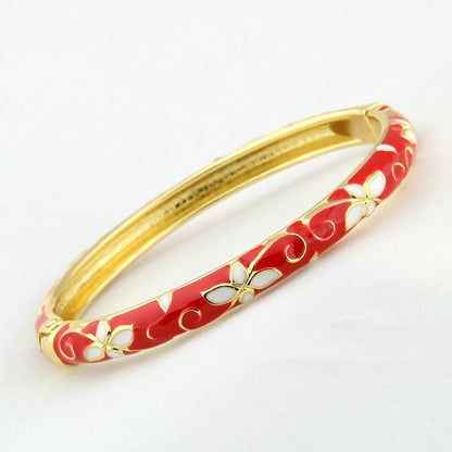 Four-Leaf Clover Lucky Bracelet Cloisonné Enamel Bangle - OrientCrafted