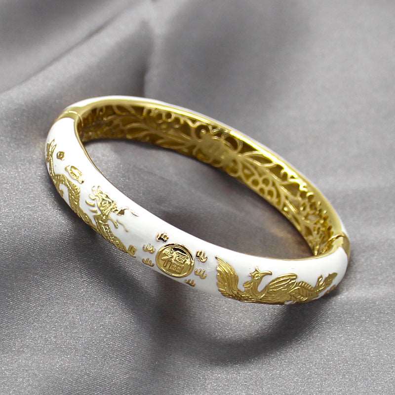 Dragon and Phoenix Fortune Cloisonné Enamel Bracelet - OrientCrafted