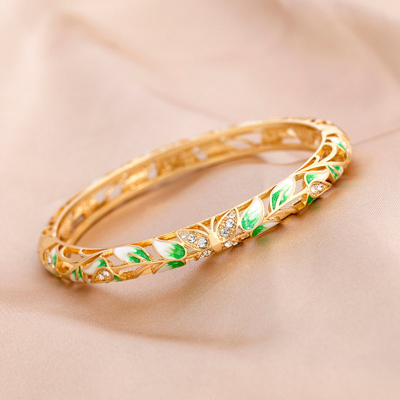 Vintage Bracelet Clamper Enamel Rhinestones Bangle - OrientCrafted