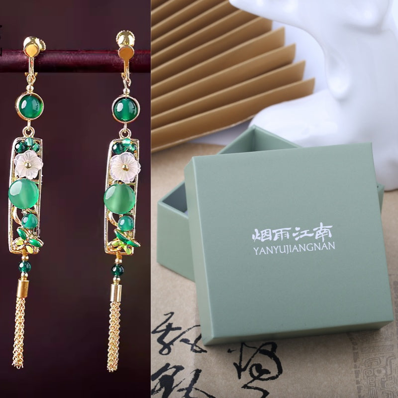 Handcrafted Cloisonné Agate Tassel Earrings - OrientCrafted