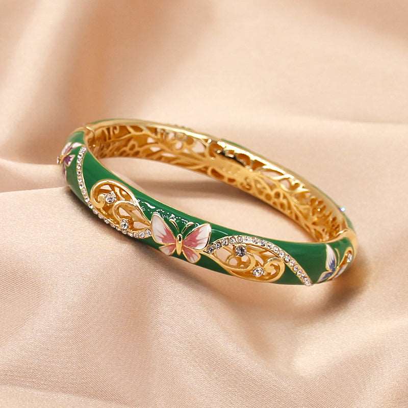 Butterfly Bracelet Clamper Enamel Rhinestones Bangle - OrientCrafted