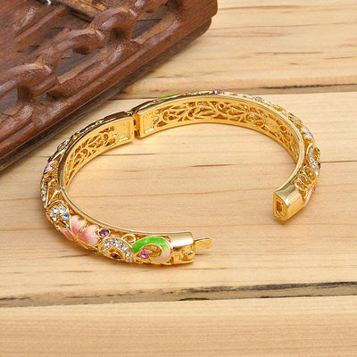Butterfly Cloisonné Enamel Bangle Double Layer Intricate Carving - OrientCrafted