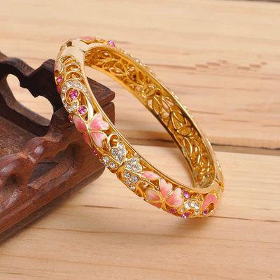 Butterfly Cloisonné Enamel Bangle Double Layer Intricate Carving - OrientCrafted