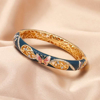 Butterfly Bracelet Clamper Enamel Rhinestones Bangle - OrientCrafted