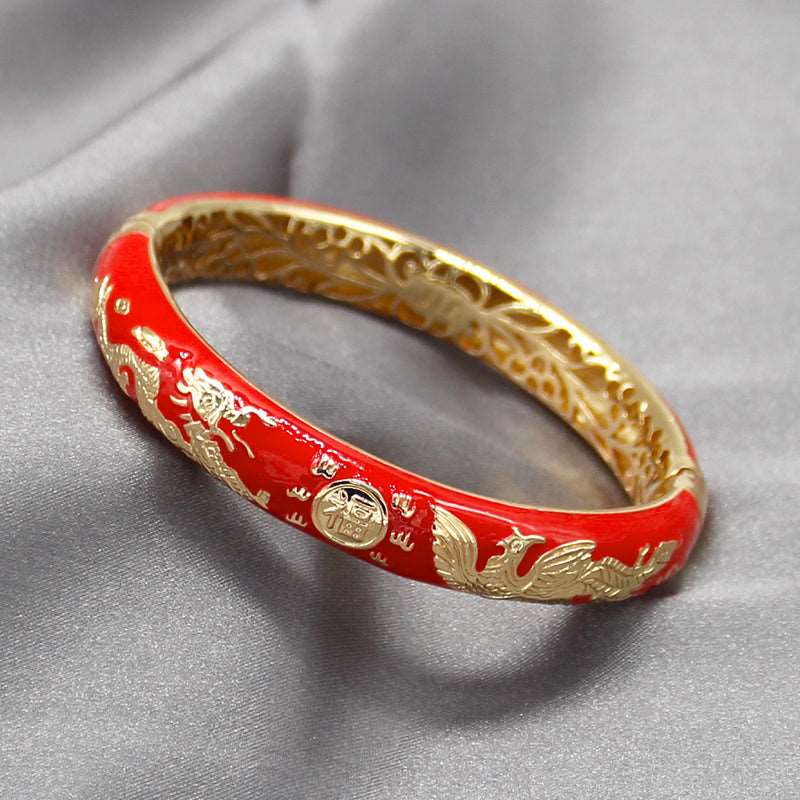 Dragon and Phoenix Fortune Cloisonné Enamel Bracelet - OrientCrafted