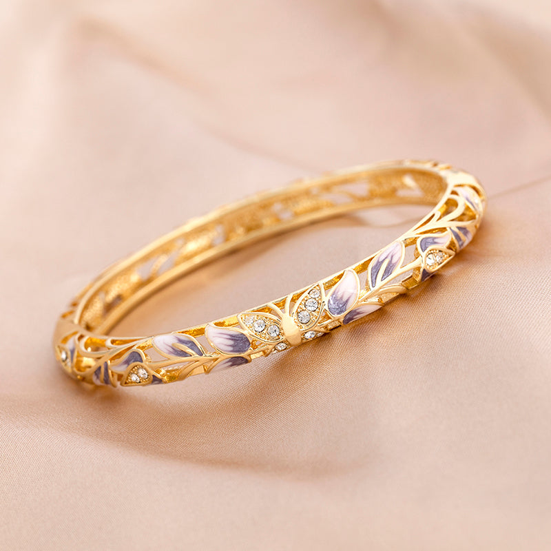 Vintage Bracelet Clamper Enamel Rhinestones Bangle - OrientCrafted