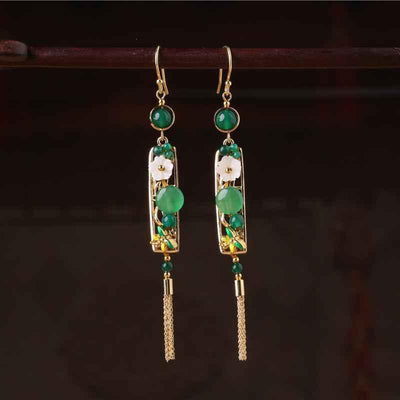 Handcrafted Cloisonné Agate Tassel Earrings - OrientCrafted
