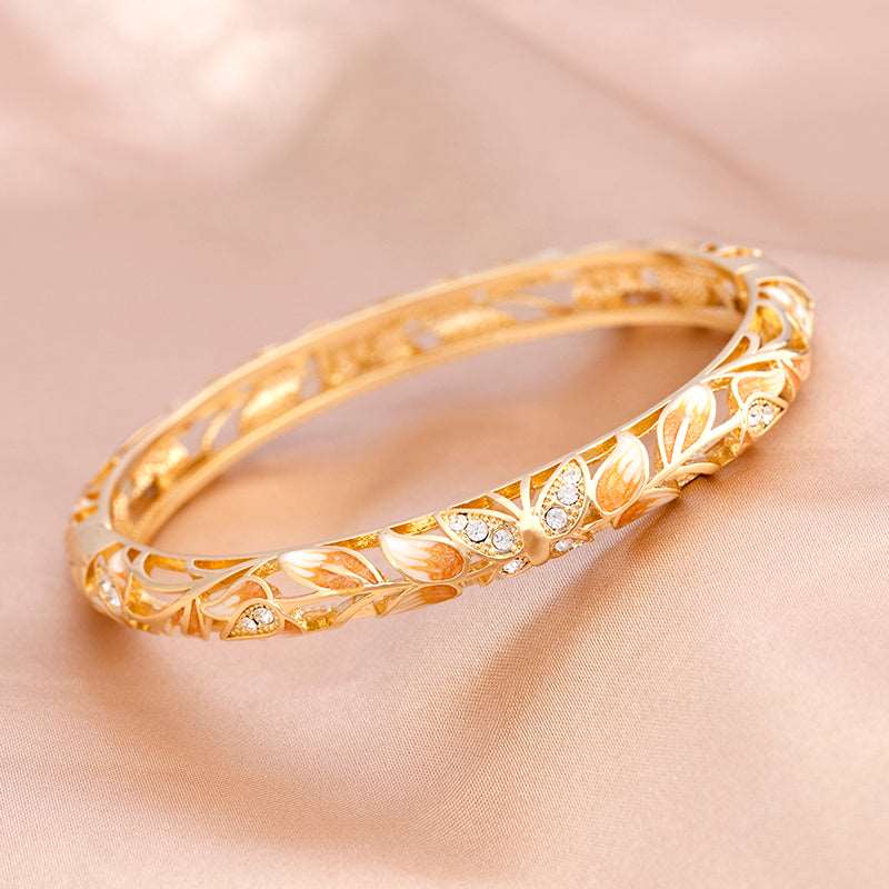 Vintage Bracelet Clamper Enamel Rhinestones Bangle - OrientCrafted