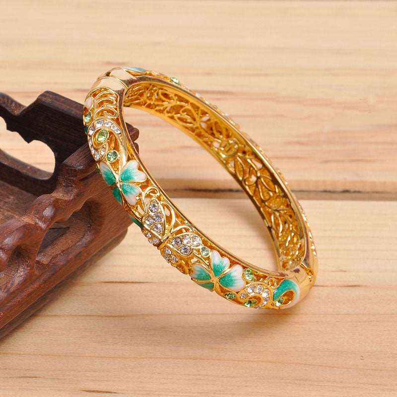 Butterfly Cloisonné Enamel Bangle Double Layer Intricate Carving - OrientCrafted