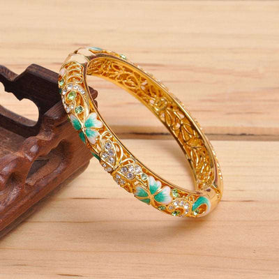 Butterfly Cloisonné Enamel Bangle Double Layer Intricate Carving - OrientCrafted